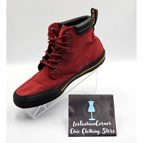 Dr Martens Men's Cherry Red Canvas Winsted Hi Top Boots Size 8 Wo's 9 2542 - Picture 16 of 16